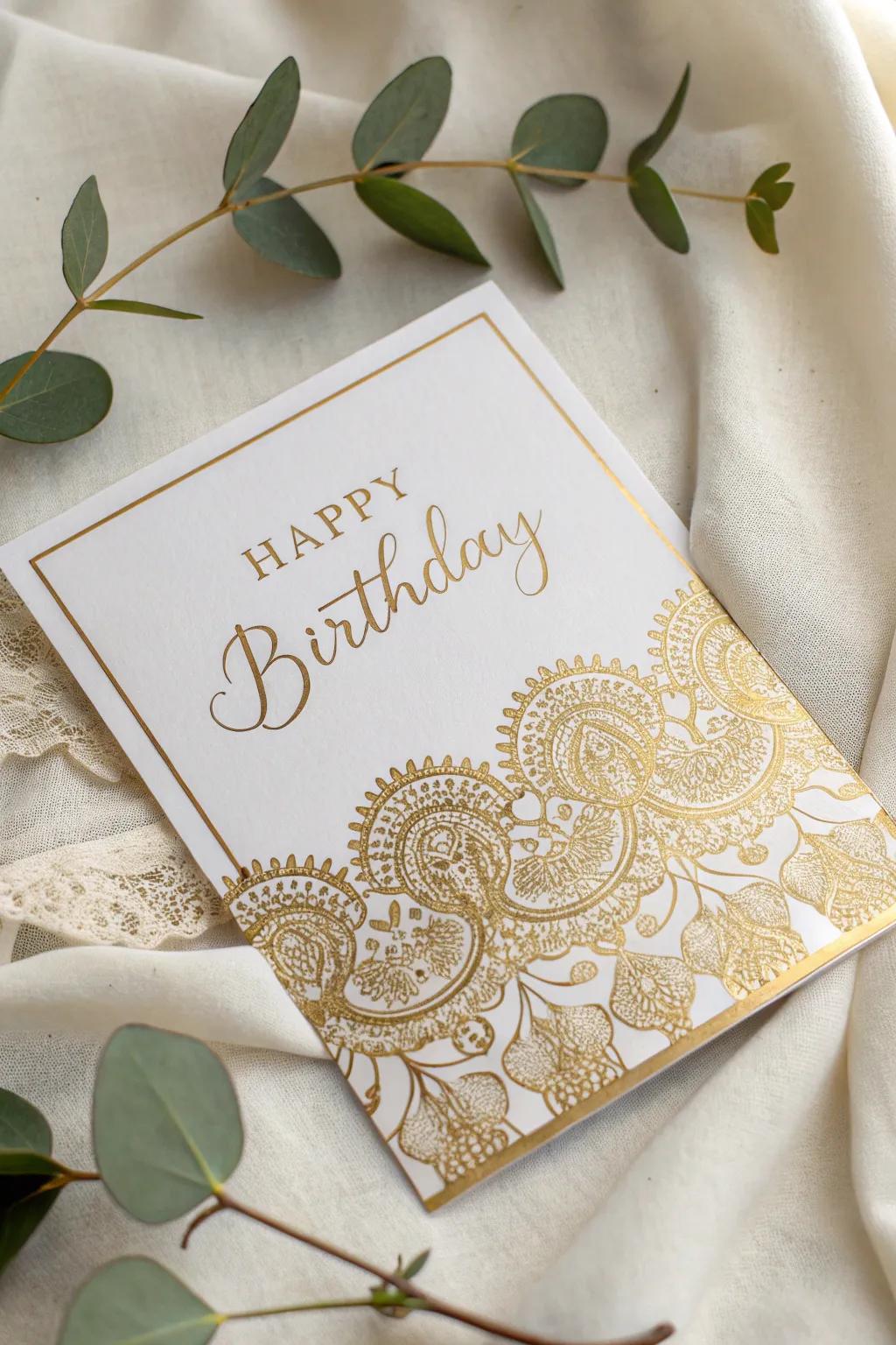 Embrace vintage romance with this golden lace card, where simplicity meets elegance.