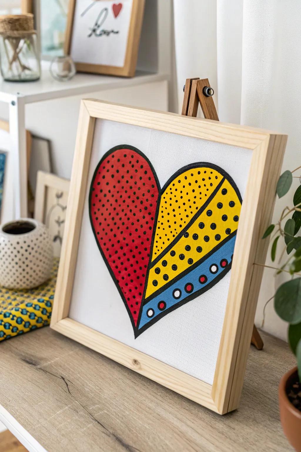 Add a pop of color and conversation with this vibrant pop art heart!