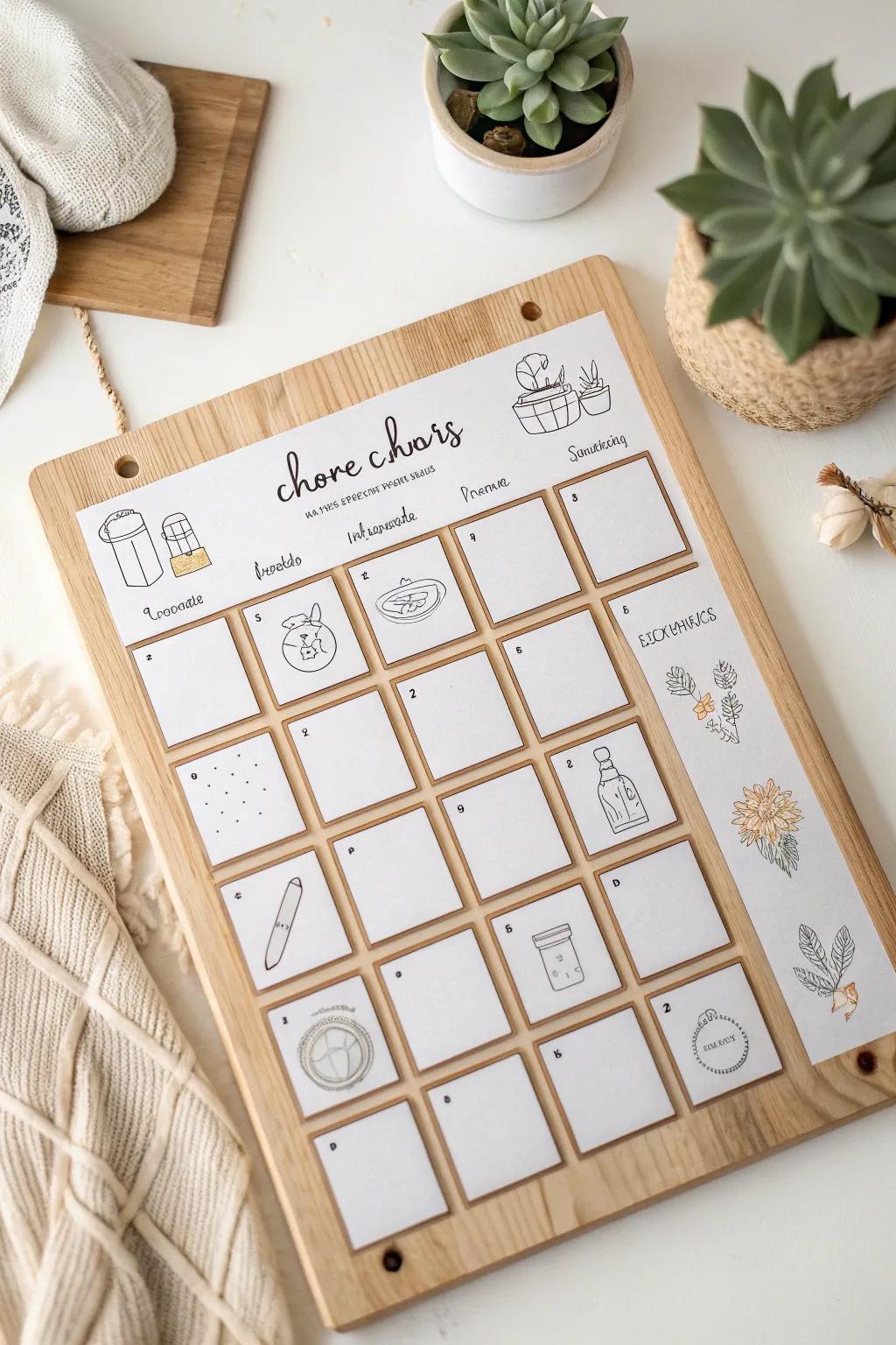 Organize your week with elegance and simplicity: A chic DIY chore chart perfect for the minimalist at heart.