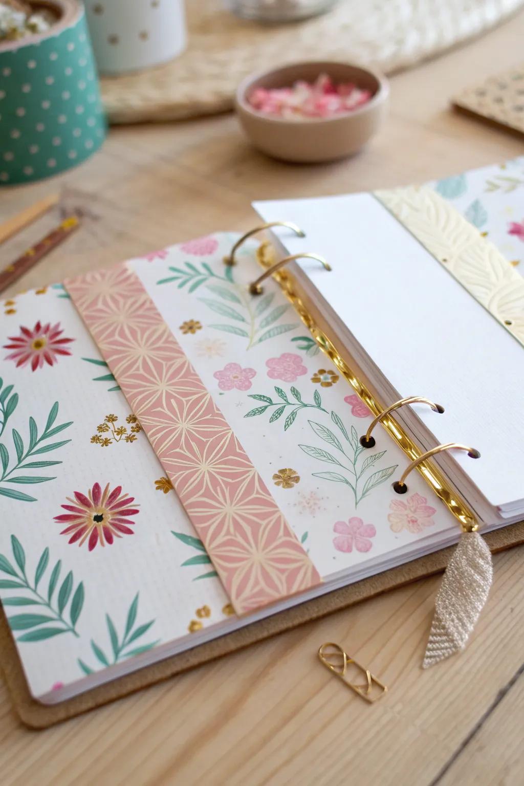 Elevate your scrapbooking with charming washi tape hinges for a touch of interactive elegance.