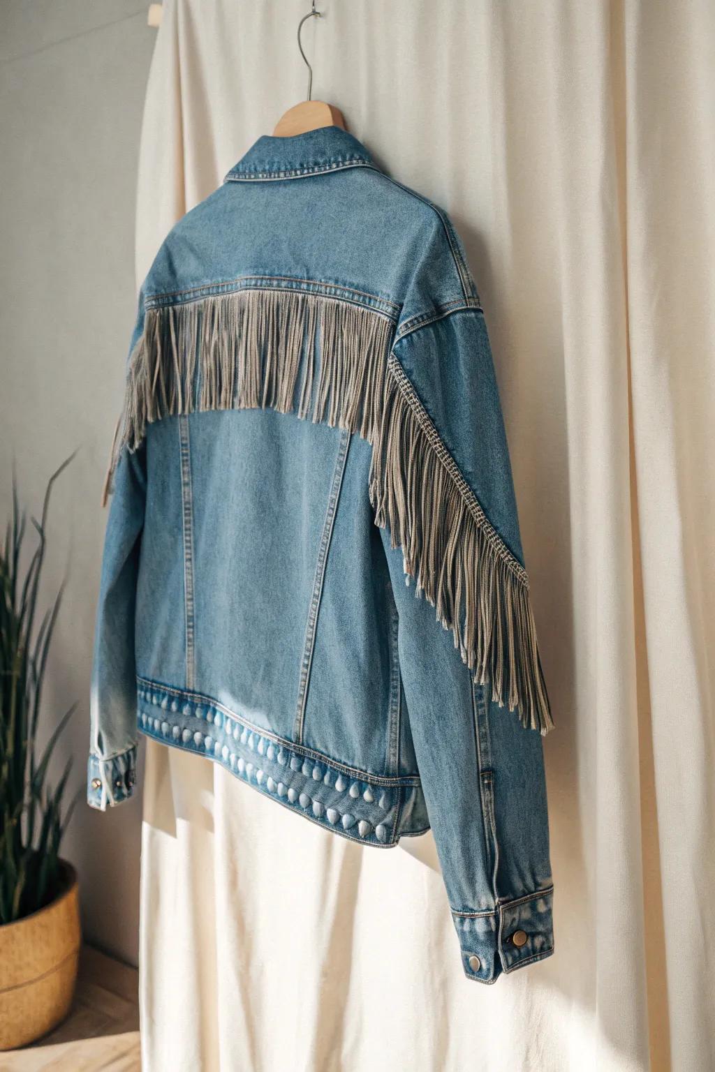 Add a touch of boho flair with fringe details for a festival-ready jean jacket look.