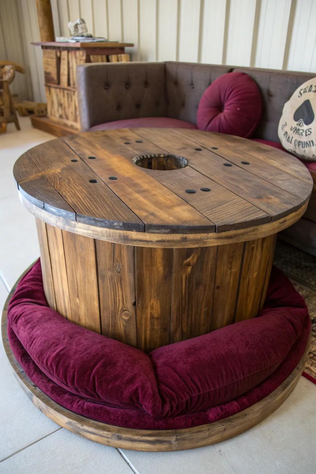 Transform a wooden spool into the ultimate cozy retreat for your pet.
