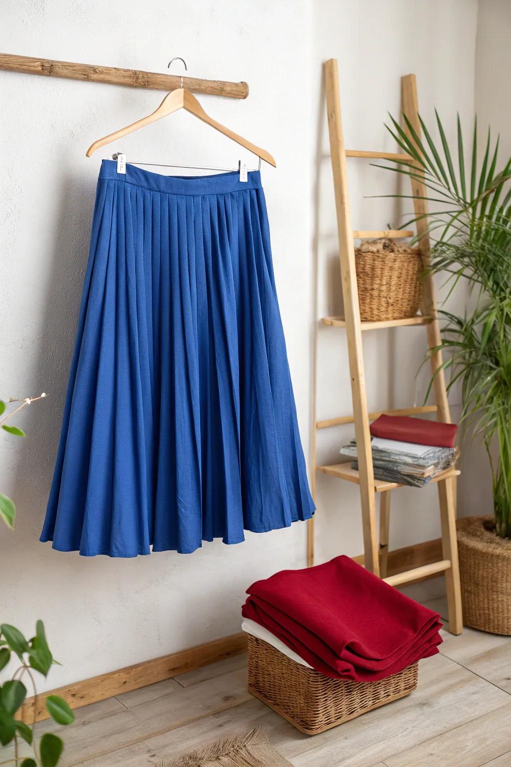 Transform your wardrobe with a touch of superhero flair: this royal blue skirt is your perfect DIY companion for a last-minute Wonder Woman look!