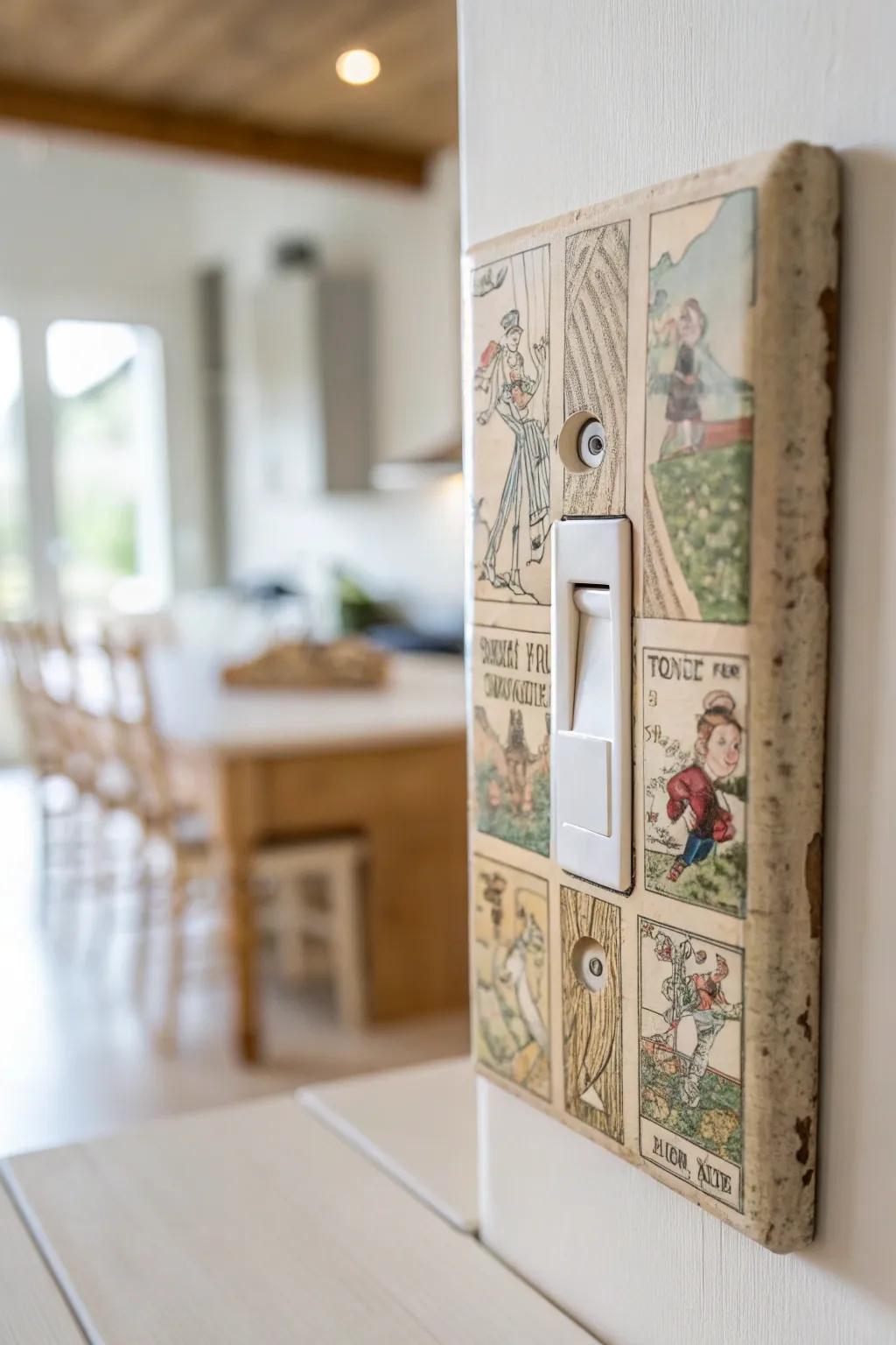 Add a whimsical touch to your home with a decoupage light switch cover, where creativity meets simplicity.