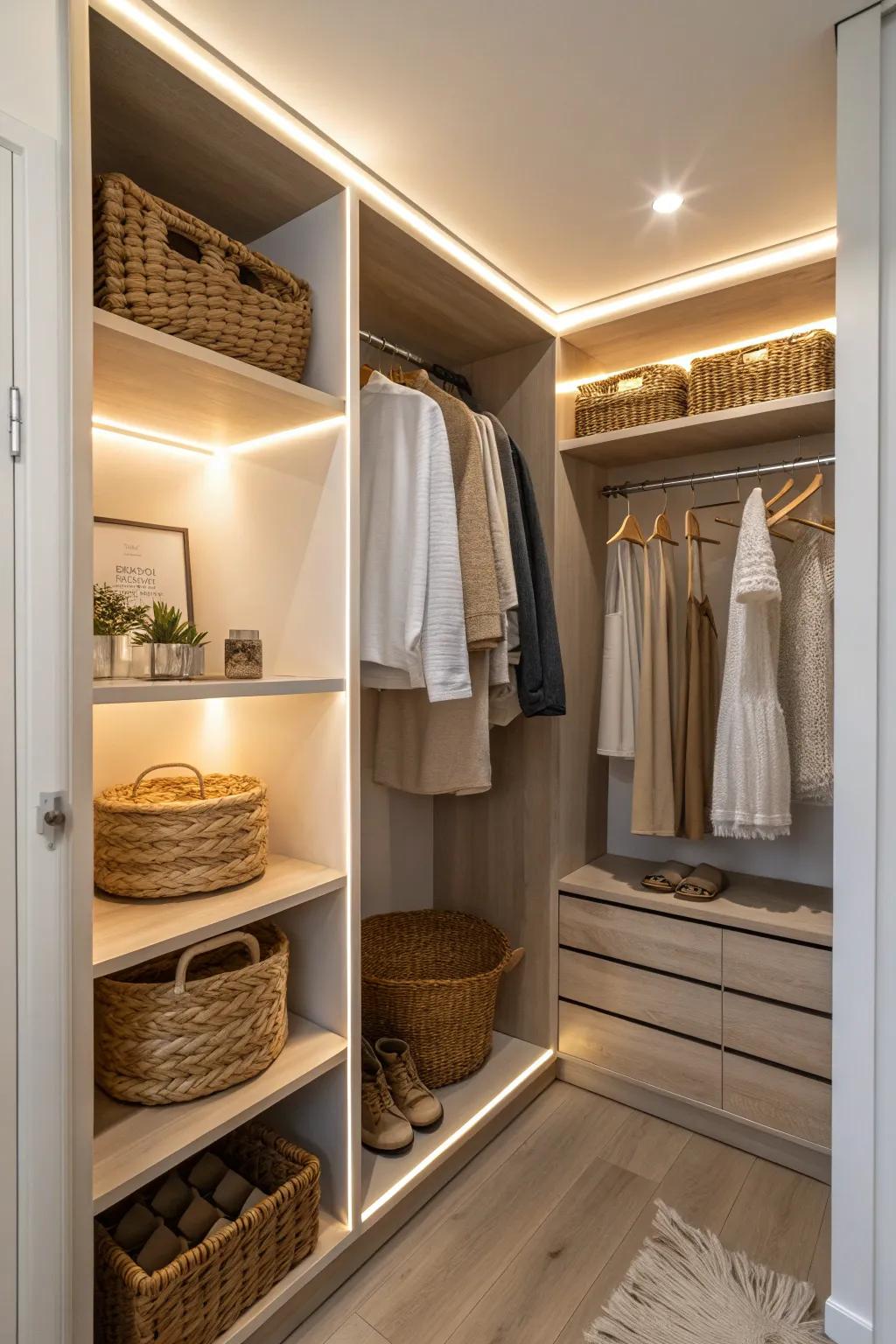 Brighten up your closet with elegant LED lighting for that perfect blend of function and style.