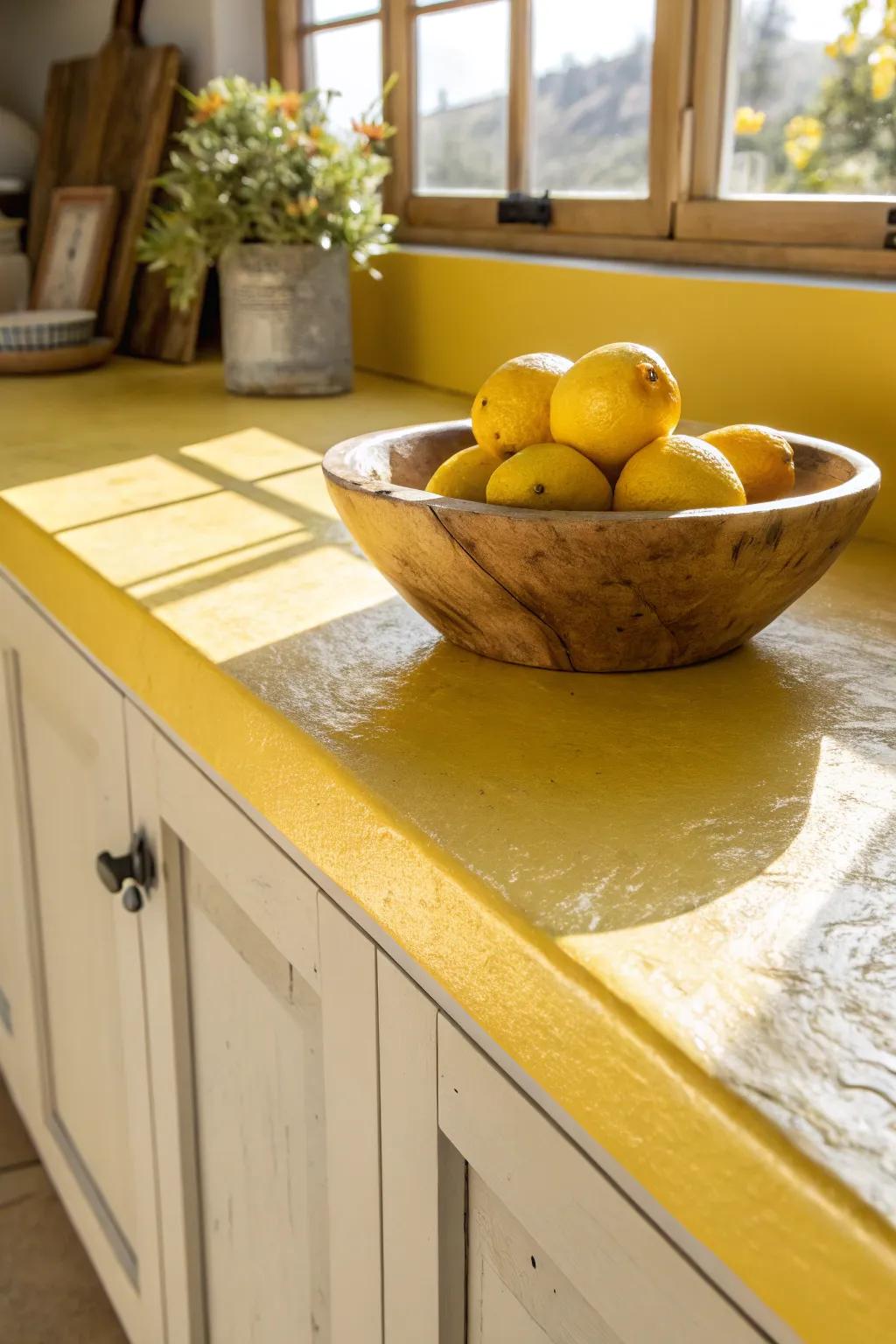Transform your kitchen with the vibrant charm of sunny yellow countertops, where craftsmanship meets creativity.