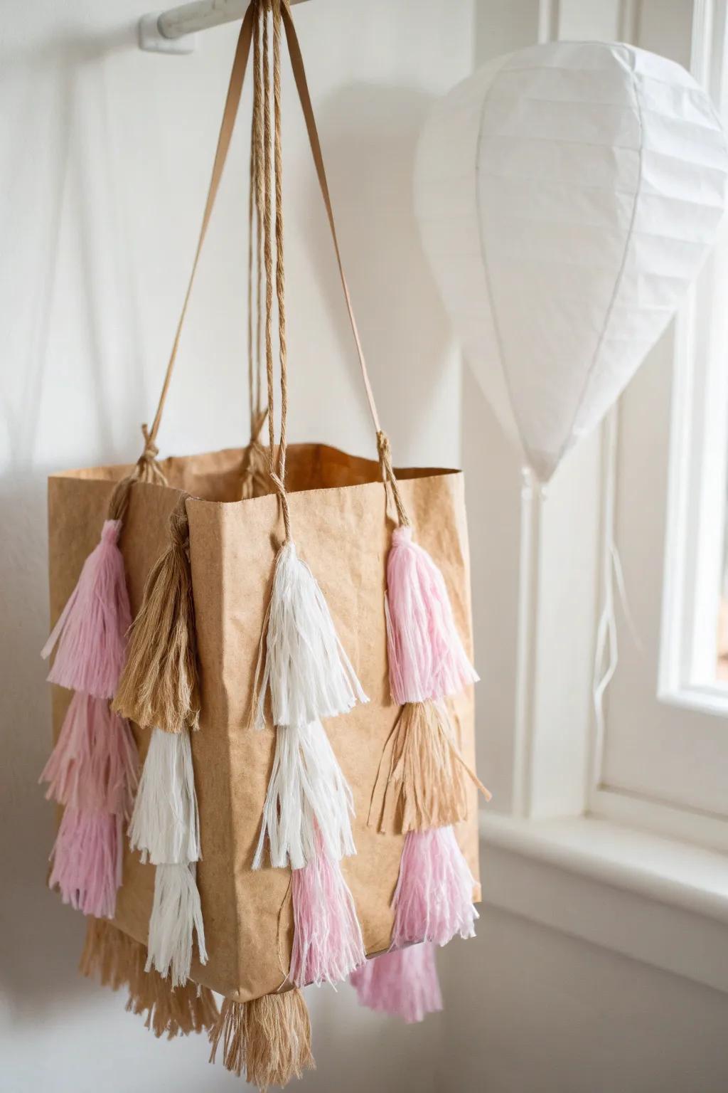 Elevate your celebrations with a touch of minimalist boho charm through this handcrafted paper bag piñata.