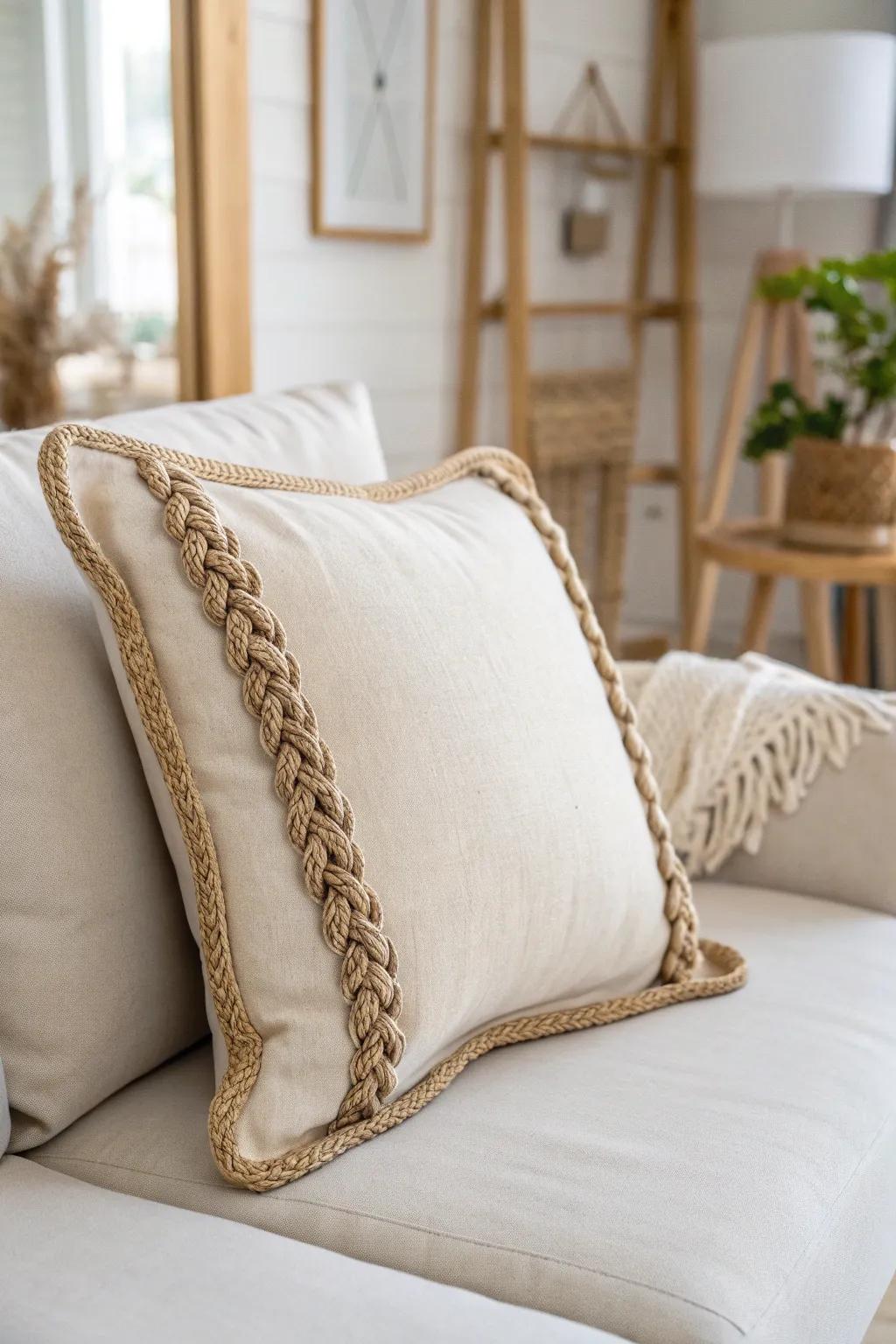 Elevate your decor with the rustic charm of braided trims for a touch of natural elegance.