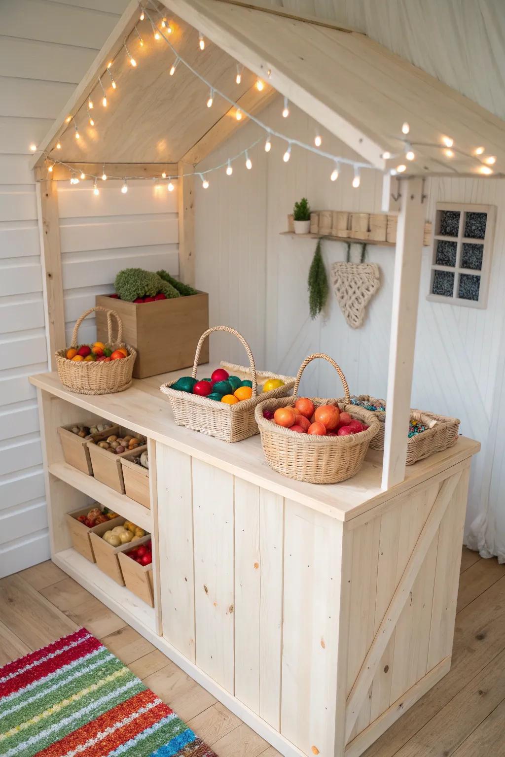 Where imagination blooms: a charming mini market stall for little shopkeepers.