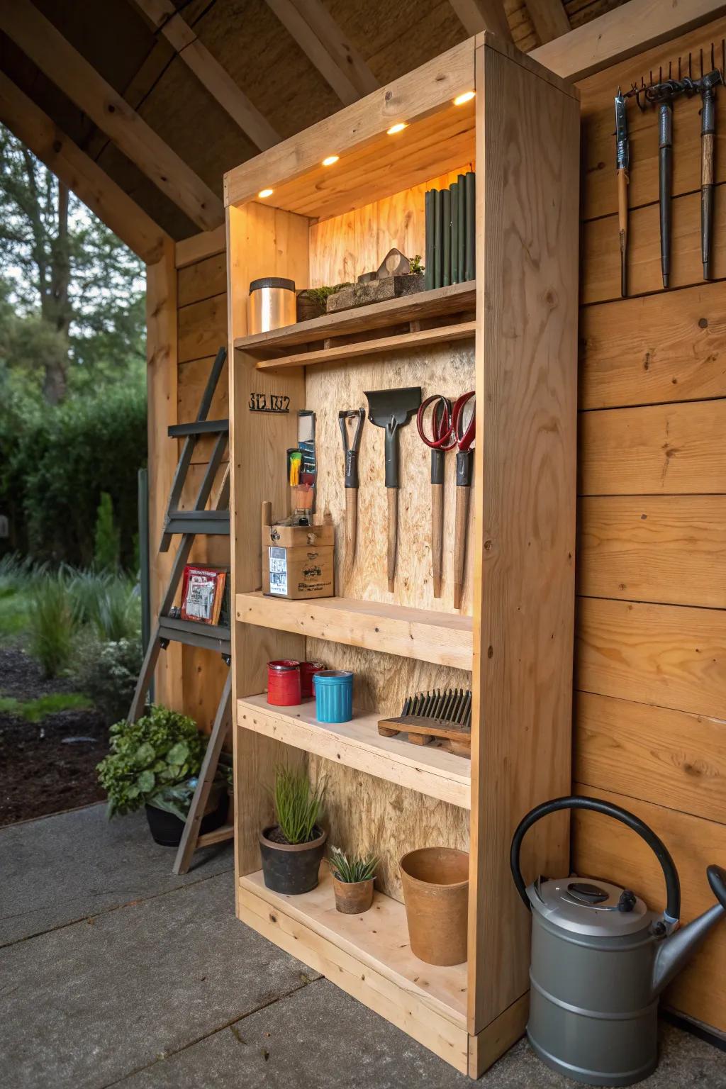 Transform your garden shed with this sleek plywood tool organizer.