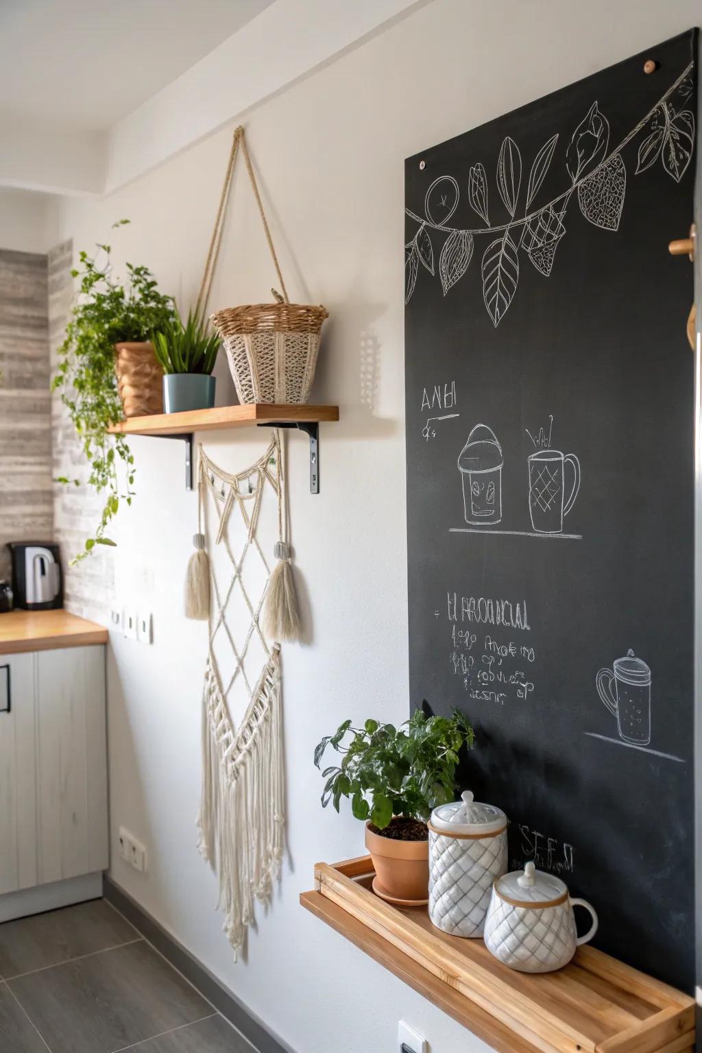 Add a touch of creativity to your home with a chic chalkboard wall, blending functionality with Scandinavian elegance.