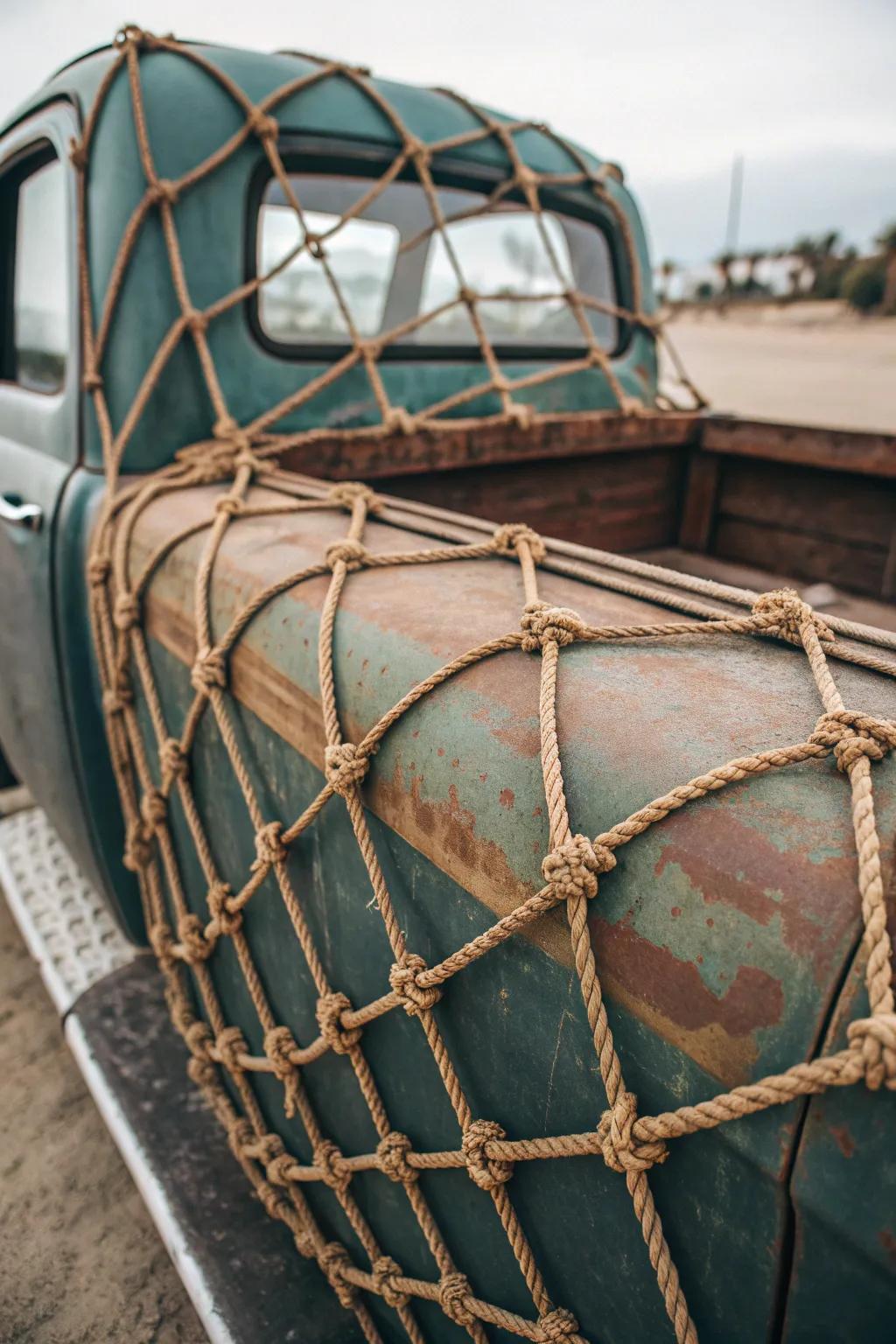 Craft your rat rod with vintage flair: secure in style with timeless cargo nets.