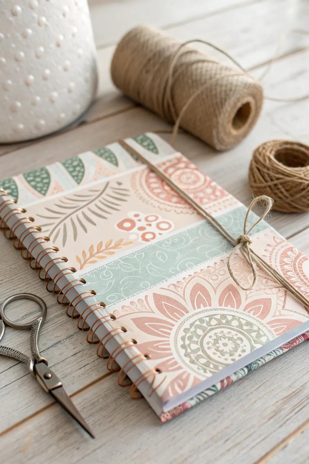 Transform your stationery with elegant scrapbook paper covers, blending simplicity and natural beauty.
