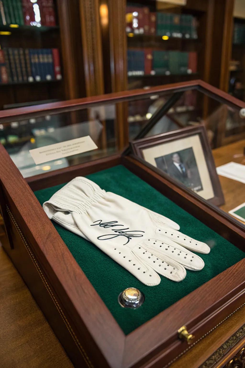 Elevate your memorabilia game with an autographed golf glove centerpiece in a bespoke shadow box.