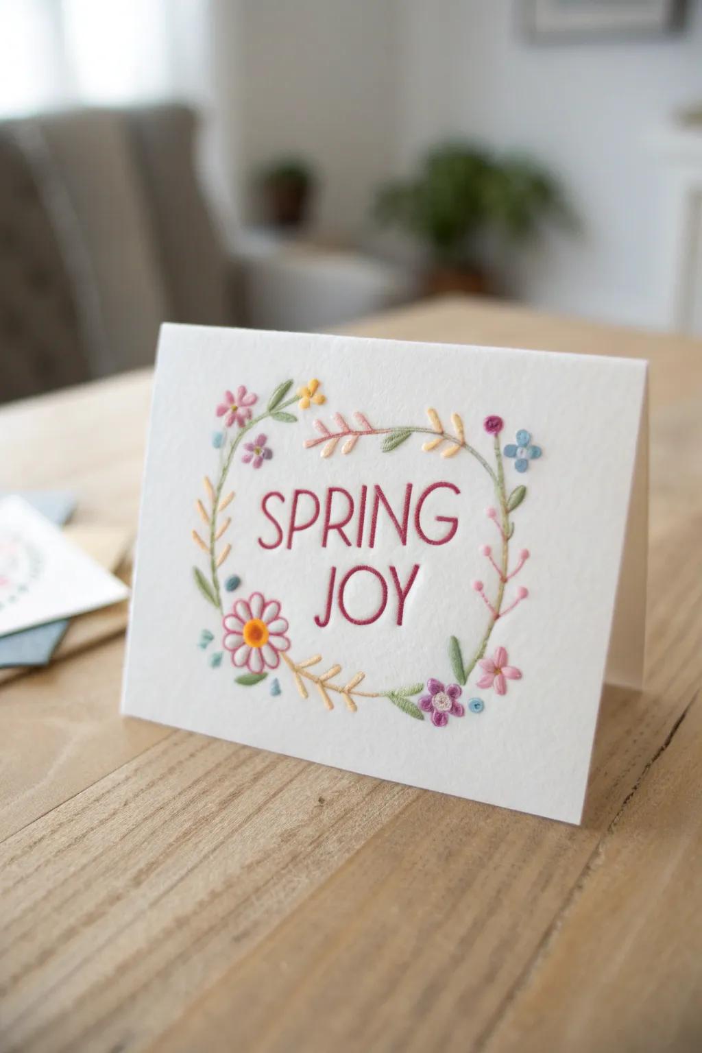 Crafted with Love: Add a Touch of Spring Joy to Your Cards with Embroidered Messages.
