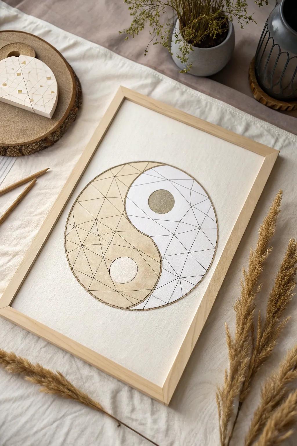 Discover the harmony of geometry and simplicity with a contemporary yin yang design.