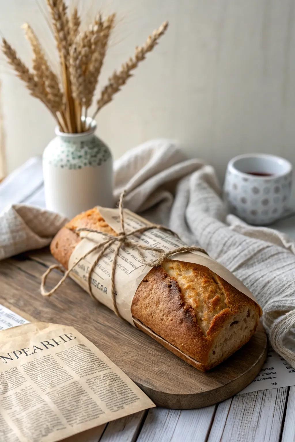Embrace rustic elegance with recycled newspaper wraps for your homemade treats.