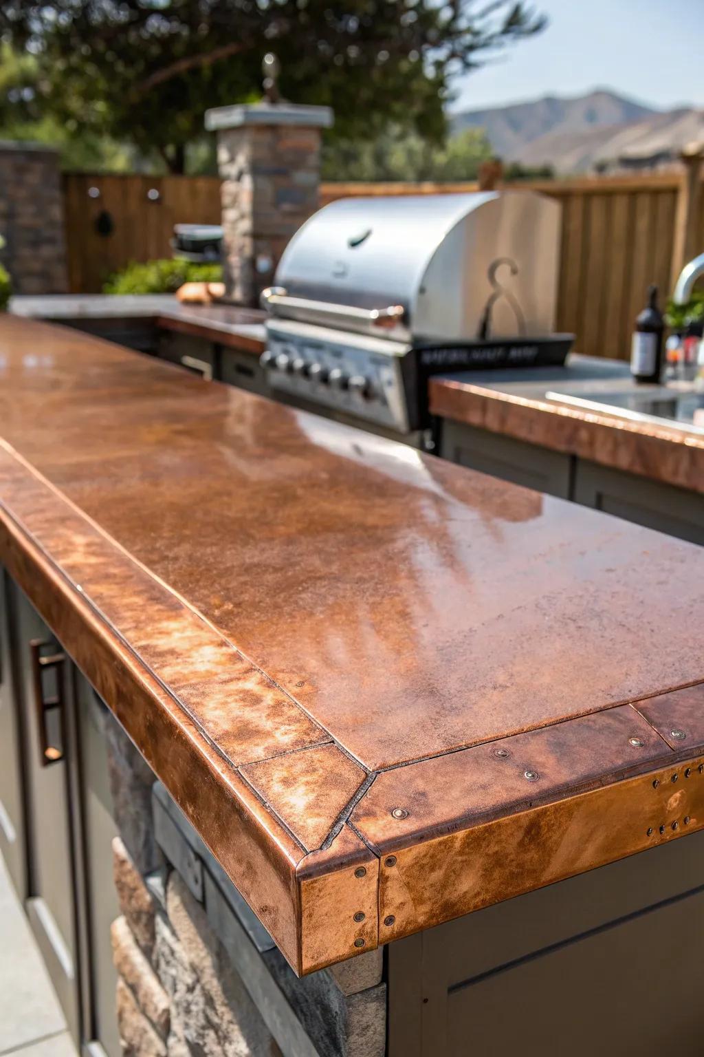 Elevate your BBQ space with the timeless warmth and evolving beauty of copper countertops.