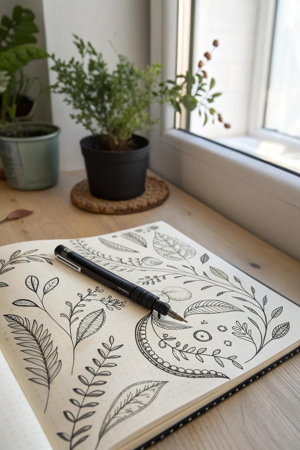 Immerse in the elegance of nature with intricate botanical pen art. 🌿 #BotanicalBliss #PenArt #MinimalistBeauty