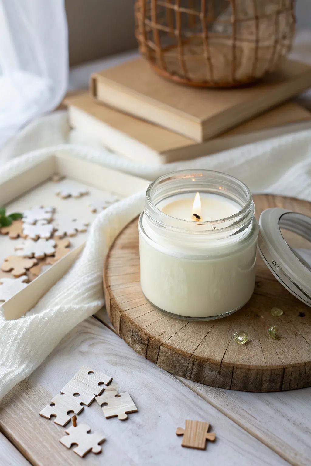 Unwind and engage: A handcrafted candle paired with a mind-challenging puzzle for your perfect relaxation ritual.