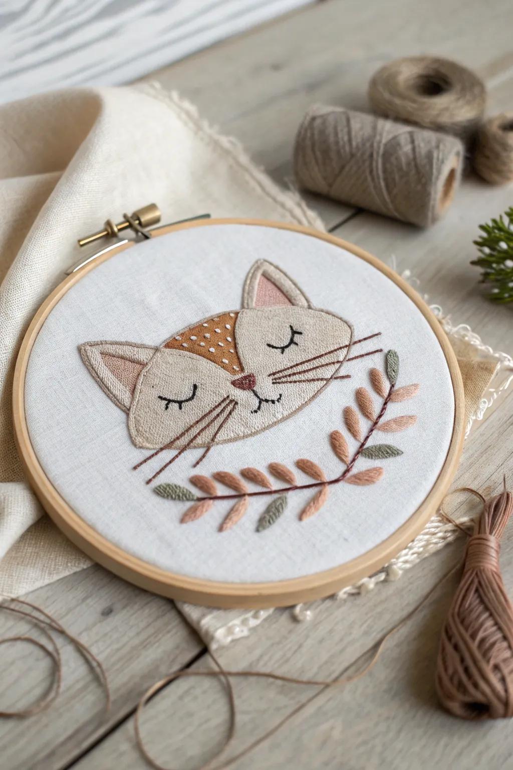 Stitch your love for cats into timeless art with minimalist elegance.