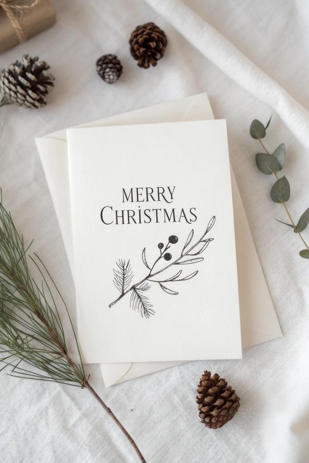 Embrace simplicity with this minimalist monochrome Christmas card, the perfect blend of elegance and modern design for a heartfelt message.