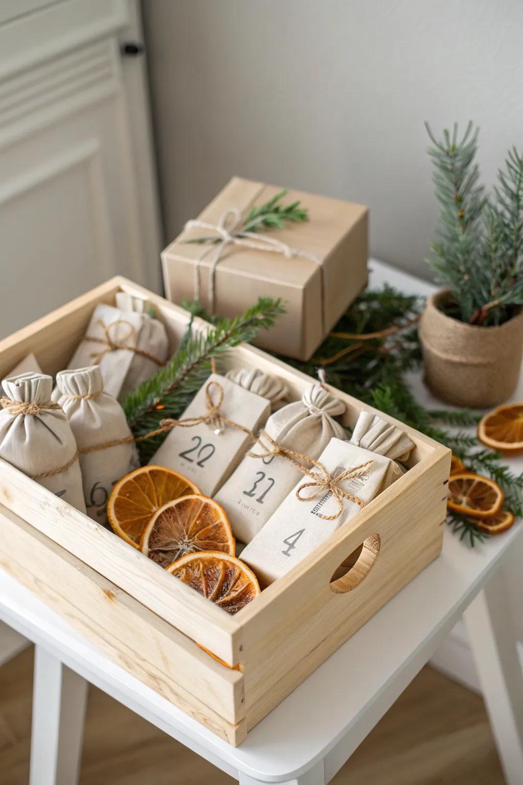 Countdown to Christmas in minimalist style with this charming Advent calendar crate.