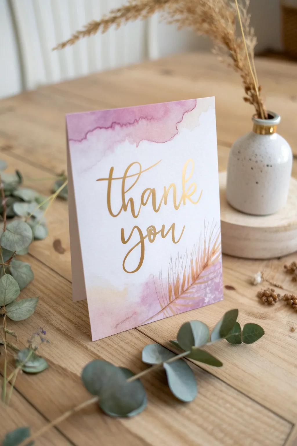 Embrace the art of gratitude with a DIY watercolor wash thank you card, where simplicity meets natural elegance.