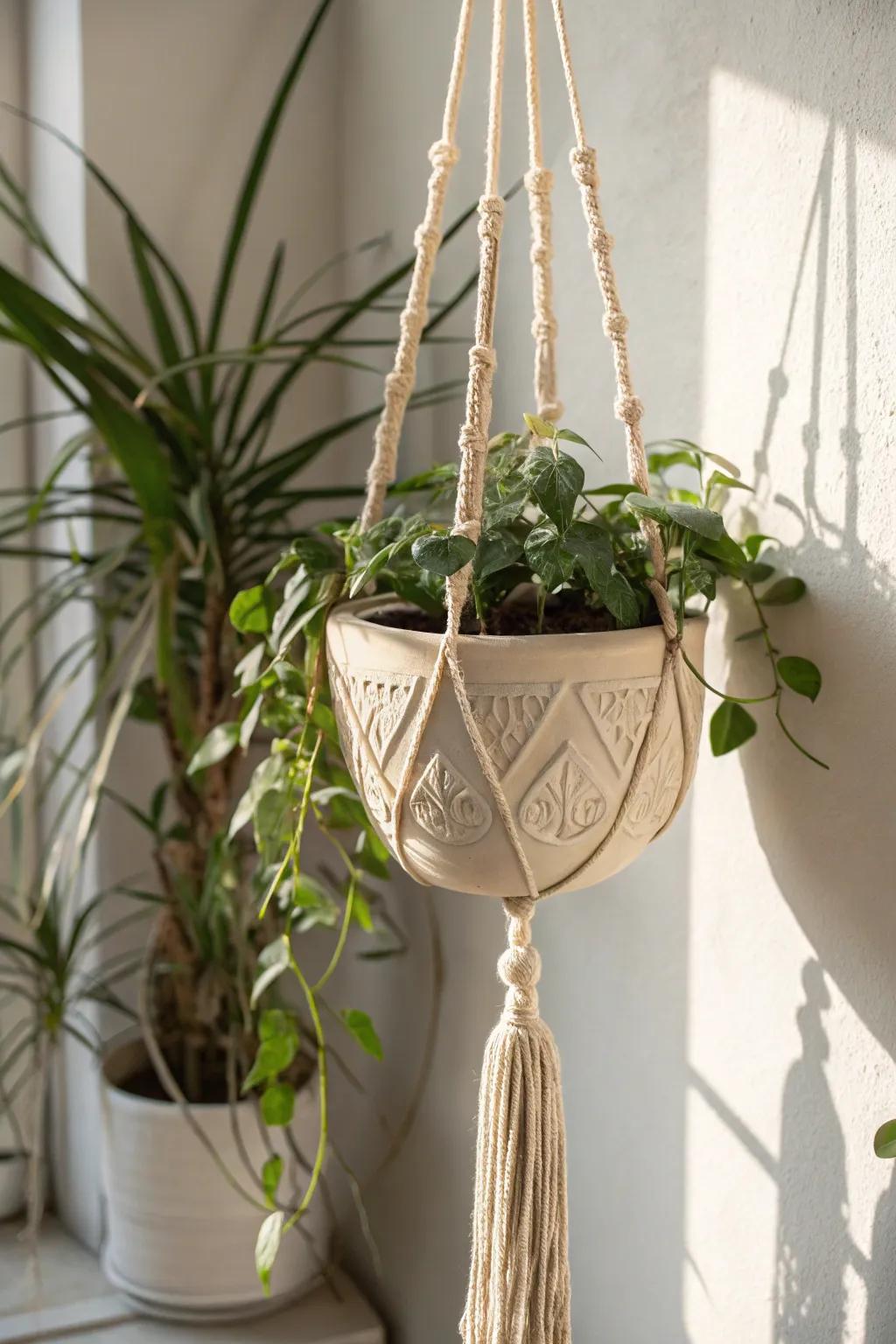 Elevate your space with the timeless charm of bohemian hanging clay planters.