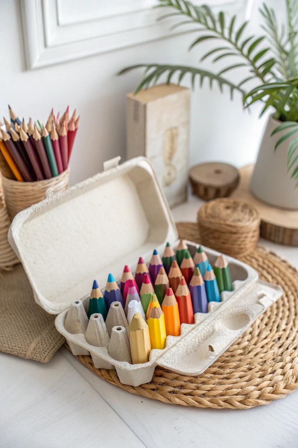 Transform everyday items into functional art with this charming egg carton pencil holder!
