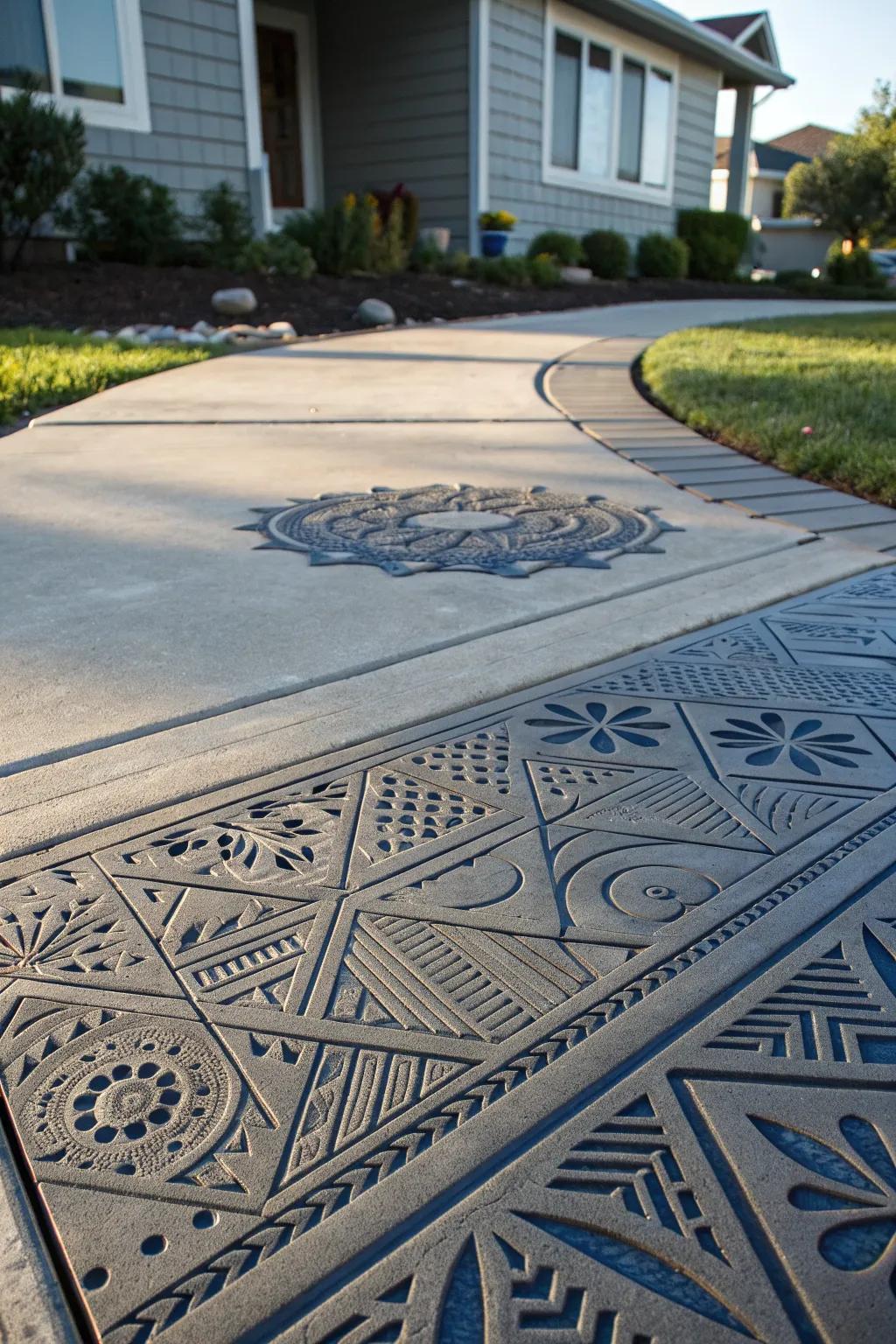 Transform your front walk with striking saw-cut patterns that blend art with craftsmanship.