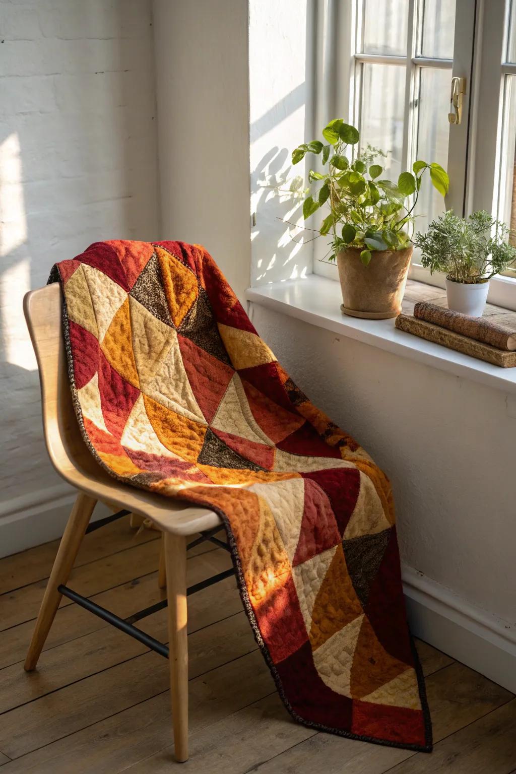 Embrace the harmony of autumn hues with this stunning crumb quilt.