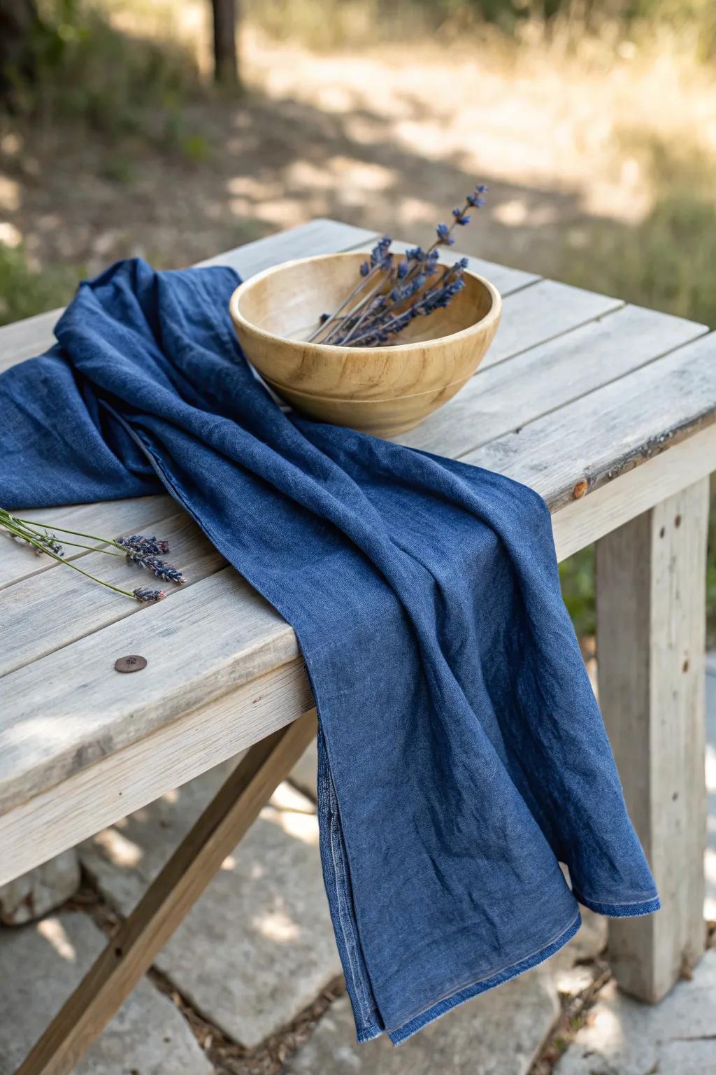 Embrace the soothing blend of denim and wood for a centerpiece that's both stylish and serene. #MinimalistElegance #BohoChic