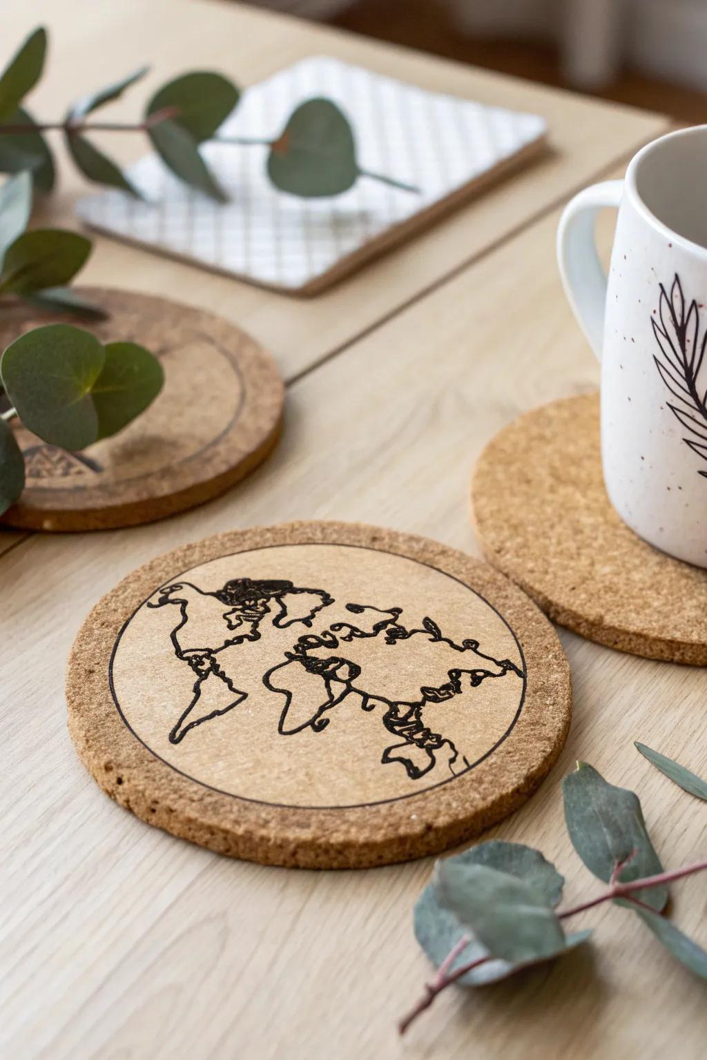 Elevate your table setting with personalized map-design coasters, the perfect blend of minimalism and boho charm.