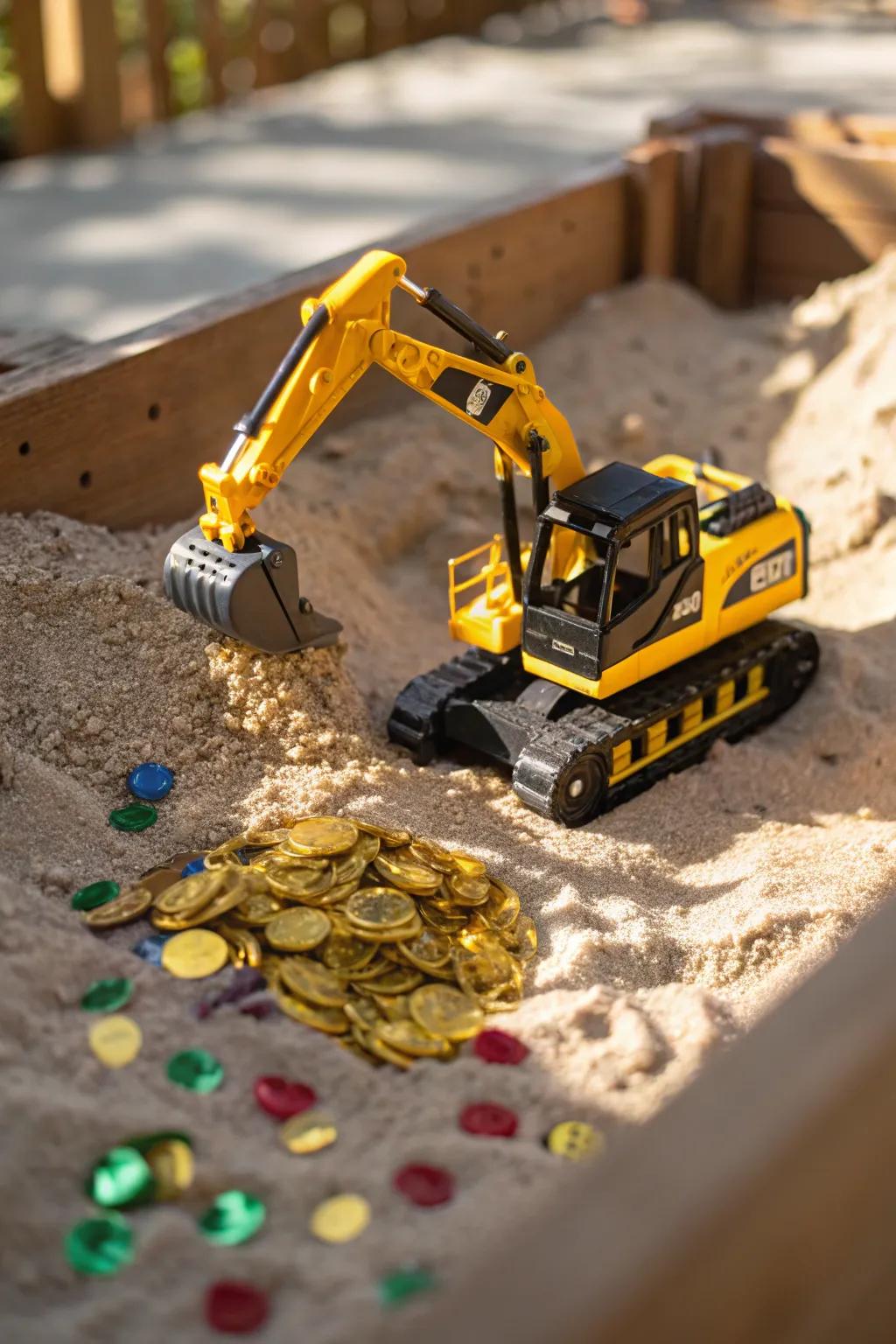 Unearth hidden treasures with this mini excavator - the perfect centerpiece for a construction-themed birthday adventure!