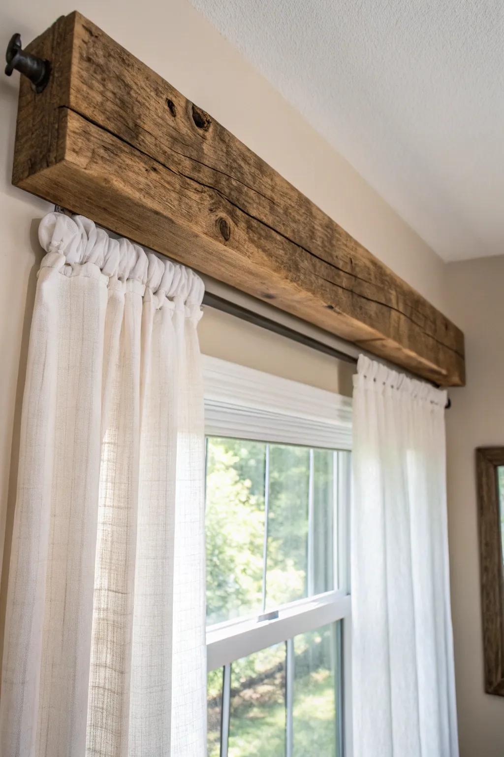 Embrace natural elegance with a handcrafted reclaimed wood valance for your windows.