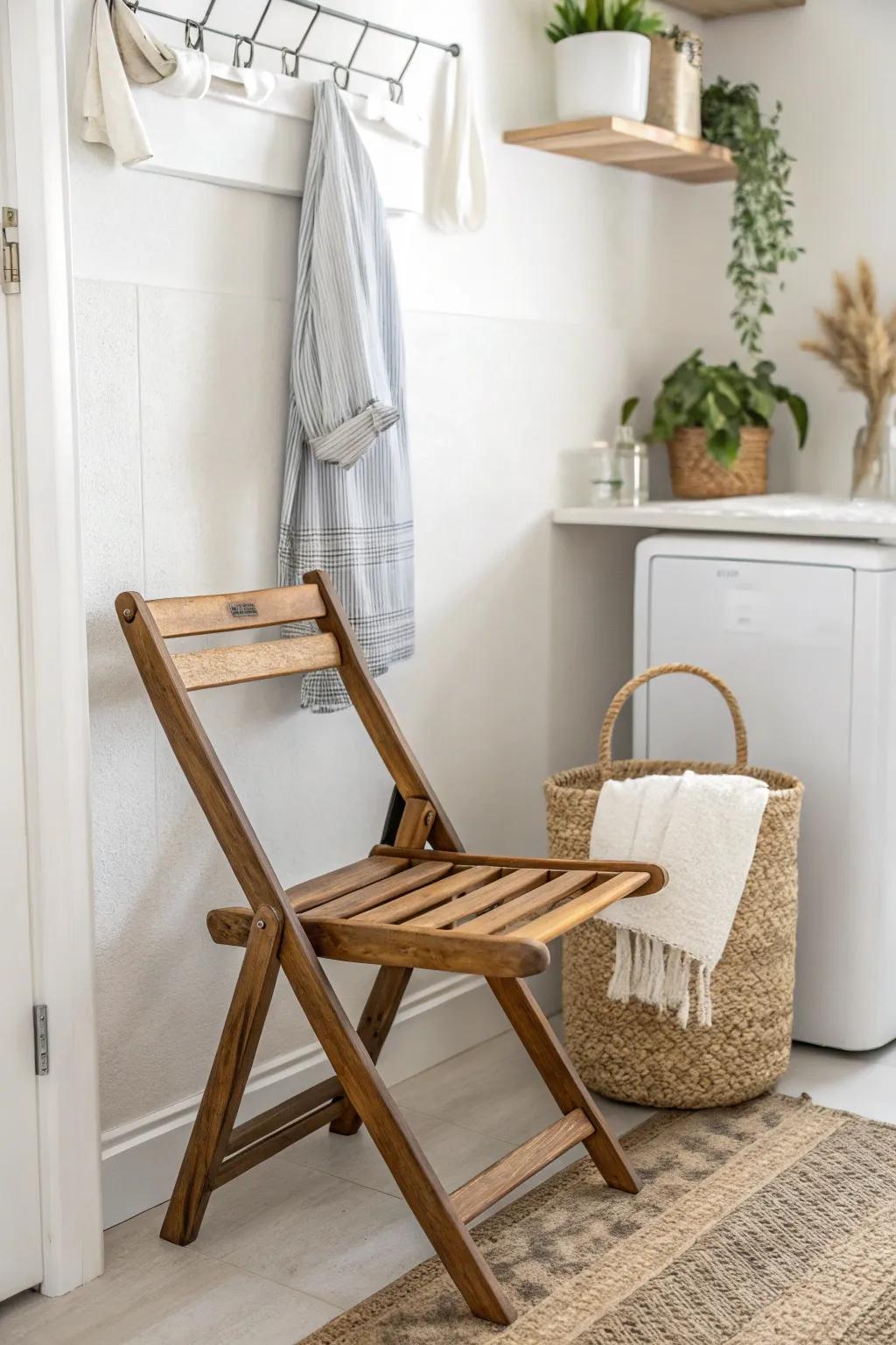 Transform your laundry room into a chic storage haven with minimalist folding chair solutions.
