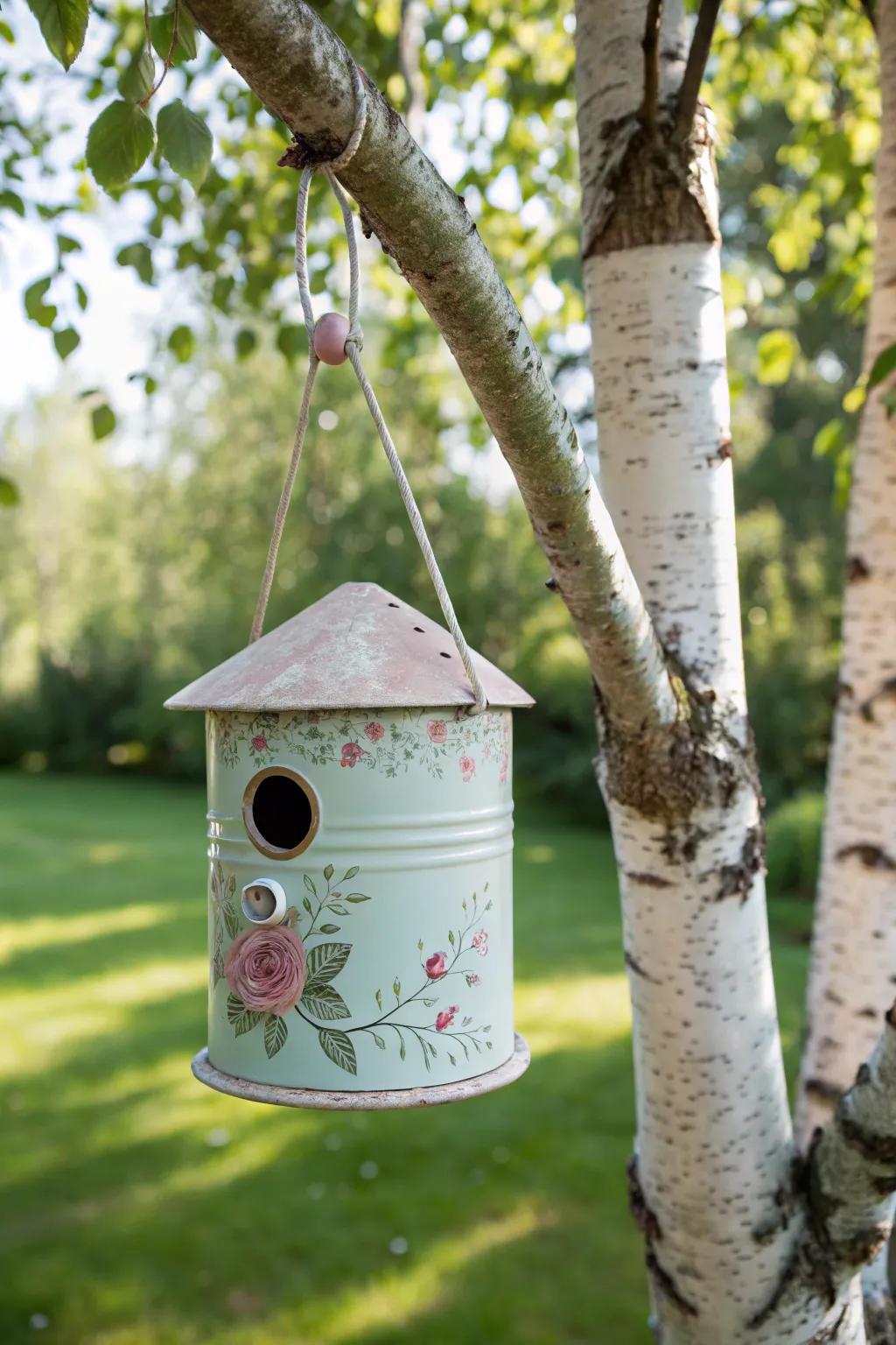 Transform your garden with this charming DIY birdhouse from a recycled paint can!