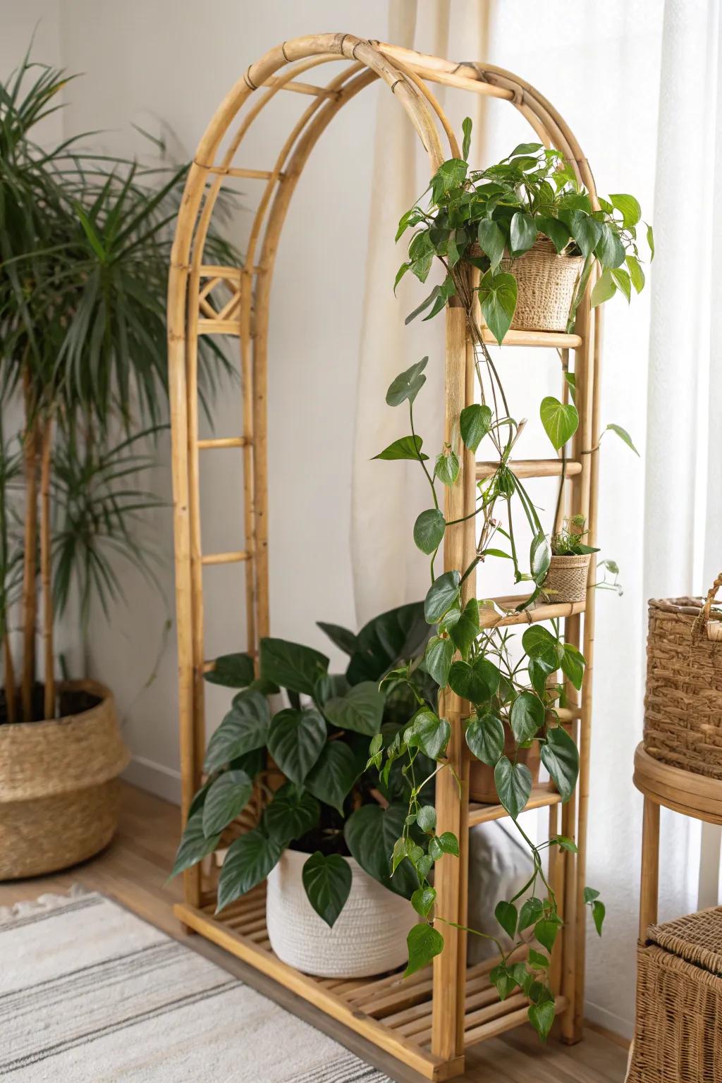Elevate your indoor garden with this chic U-shaped bamboo trellis, perfect for small spaces and big style.