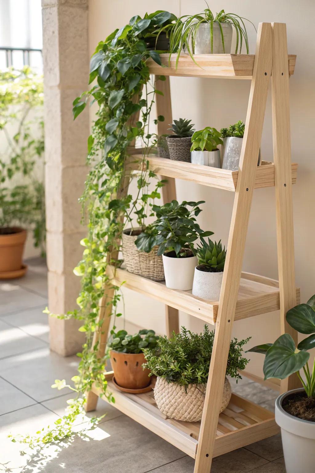 Elevate your greenery game with these chic, multi-tiered plant shelves – where simplicity meets nature.