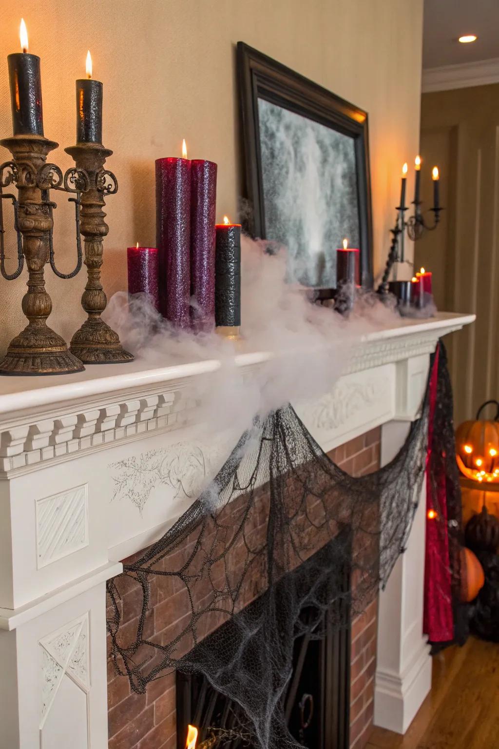 Transform your mantel into a spine-chilling masterpiece with dry ice and candlelight.