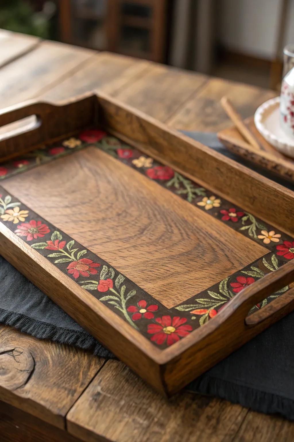 Elevate your gatherings with this exquisite wood-burned serving tray.