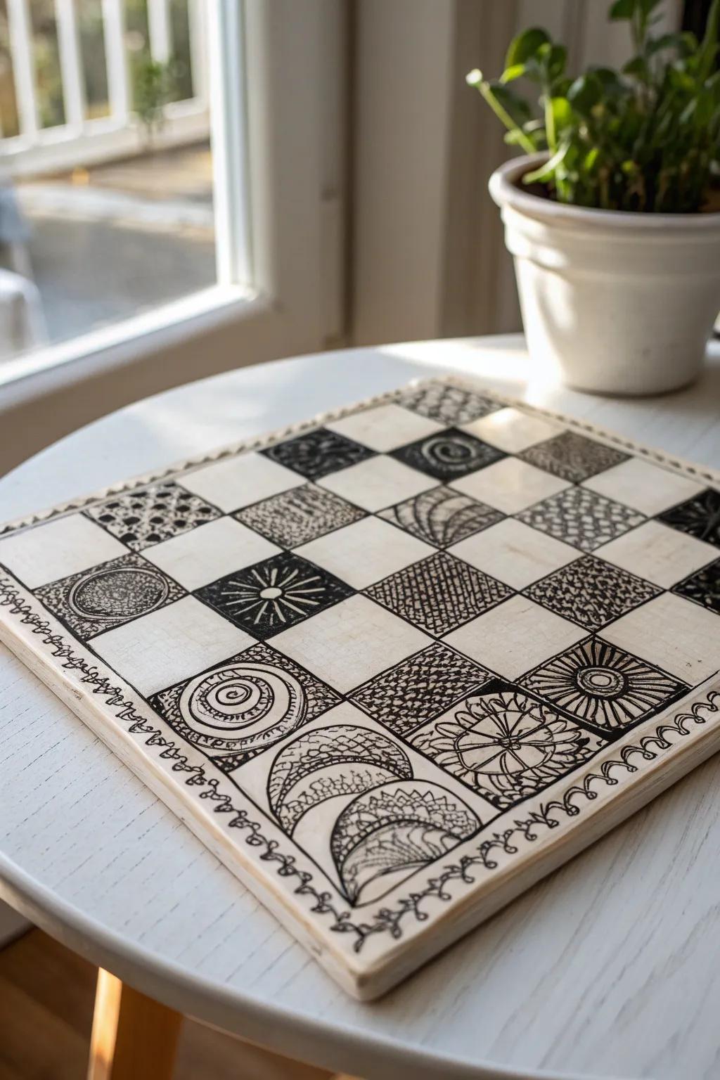Discover the beauty of contrast and simplicity with this handcrafted checkerboard zentangle pattern, perfect for your minimalist projects.