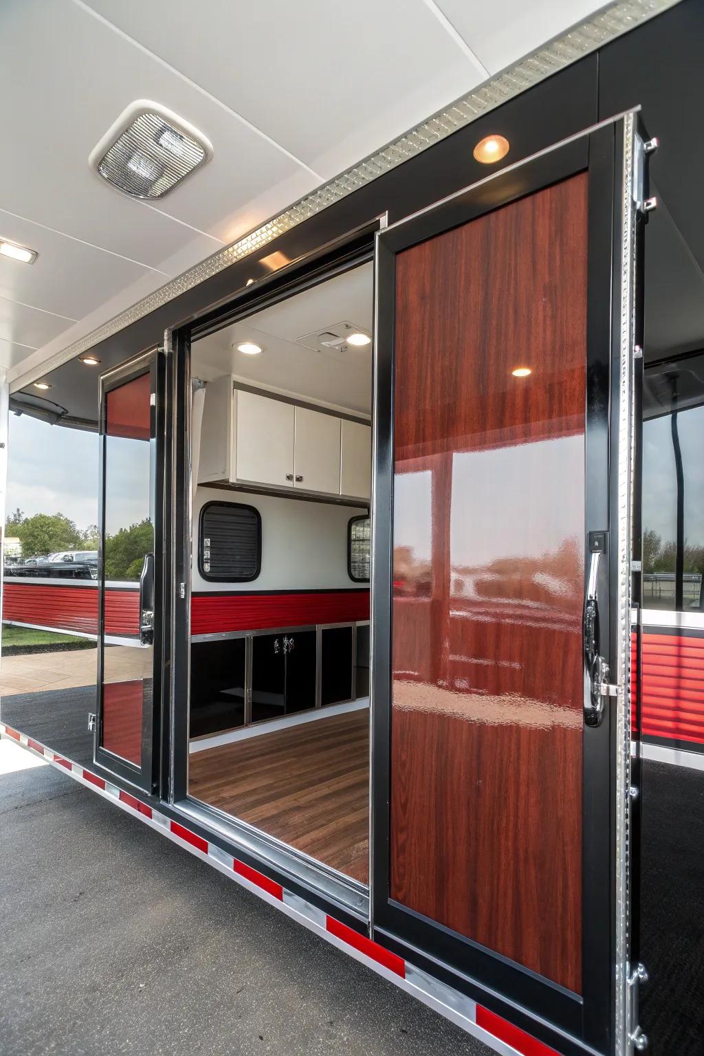 Transform your trailer with mirrored wall panels for a spacious and luminous interior feel.