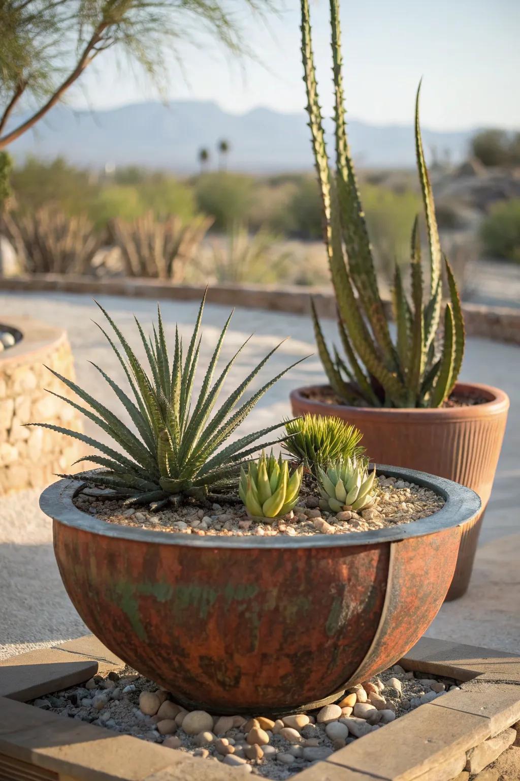 Transform your space into a Desert Oasis with this striking fire pit planter.