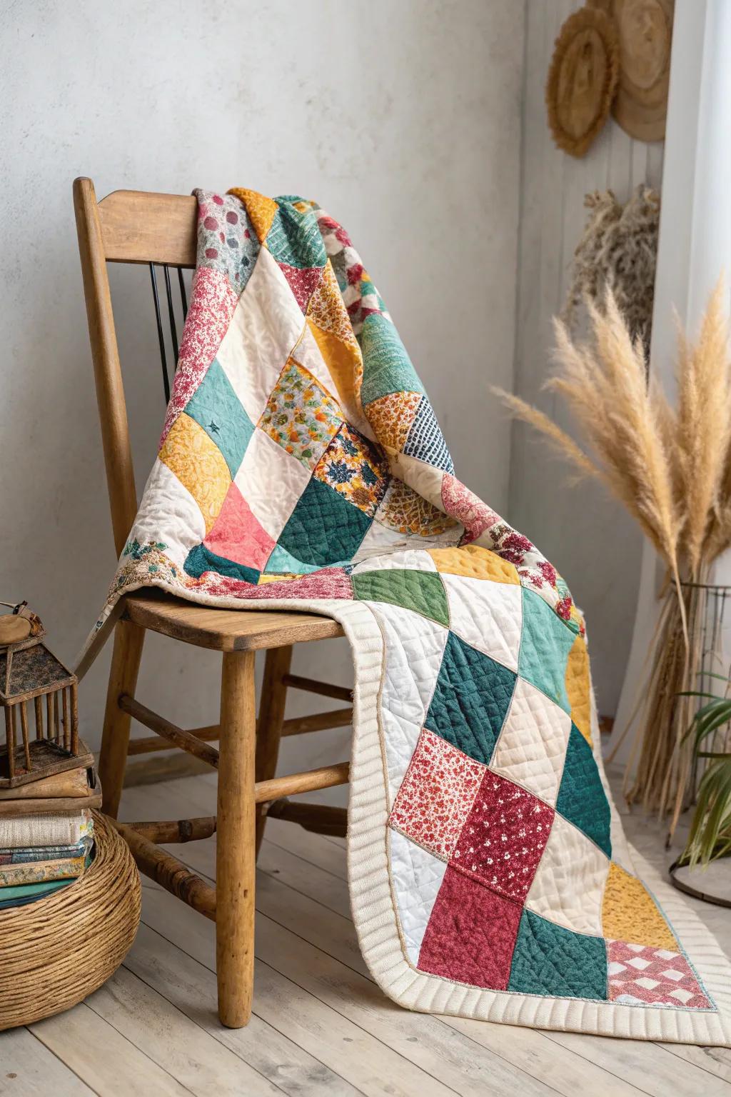 Brighten your space with a burst of joy through this vibrant flannel patchwork quilt!
