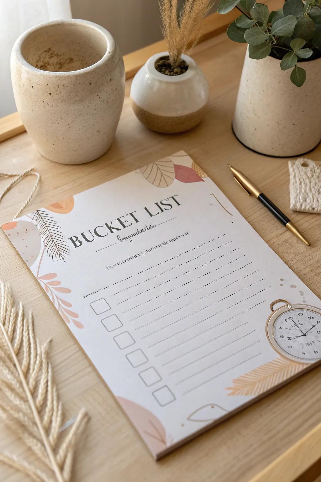 Dream big with a minimalist bucket list: Capture your future adventures and goals with this beautifully crafted time capsule template.