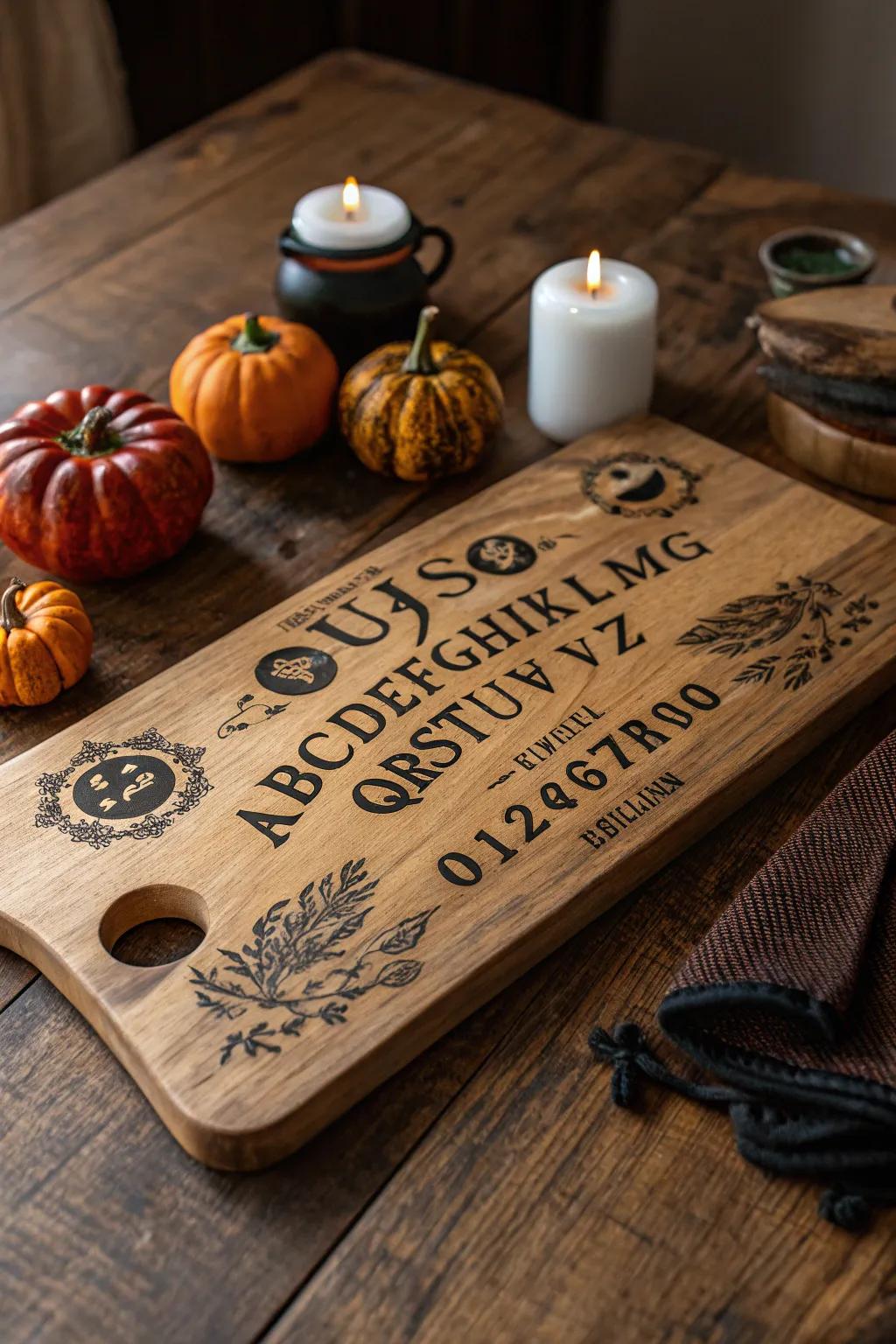 Elevate your Halloween kitchen decor with this exquisitely engraved Ouija board cutting board – a perfect blend of craftsmanship and spooky charm.