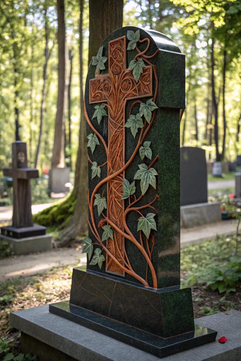 Embrace nature with a tombstone design that seamlessly blends into the landscape. #Craftsmanship #NatureInspired