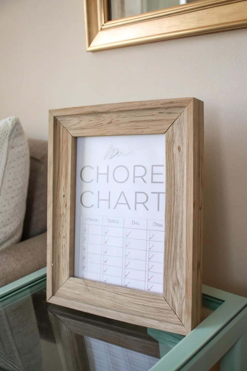 Transform your chores into a stylish statement with this charming DIY picture frame chart—where organization meets elegance!